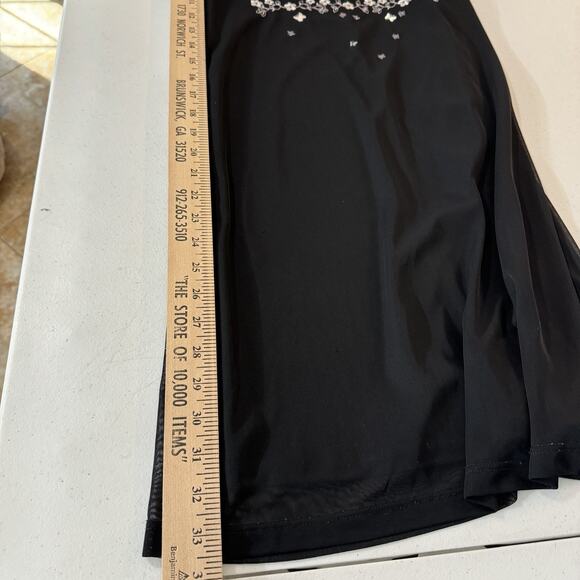 Vintage Y2K Mesh Embroidered Mini Dress Sz L Black Butterfly Flower Goth Grunge - Picture 9 of 12